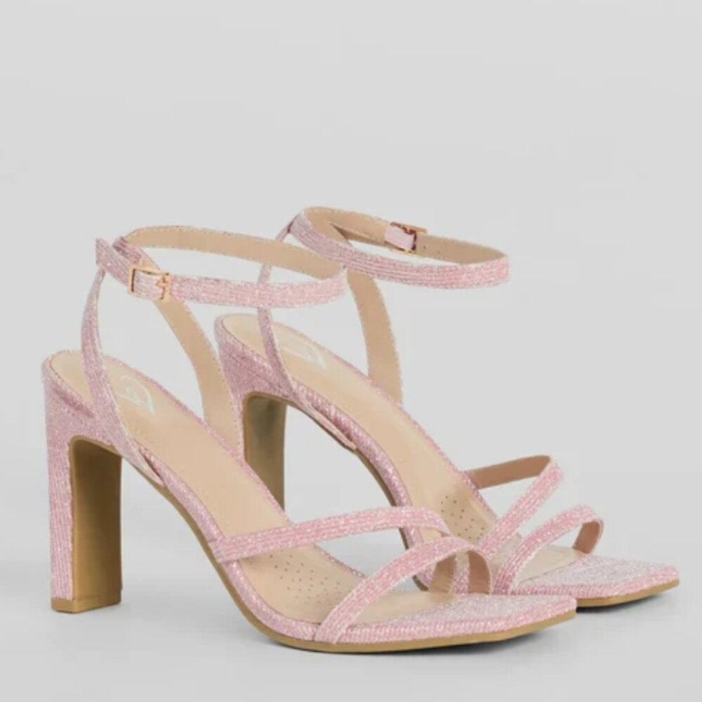 NIB Windsor Time To Shine Glitter Strappy Block Pink Heels